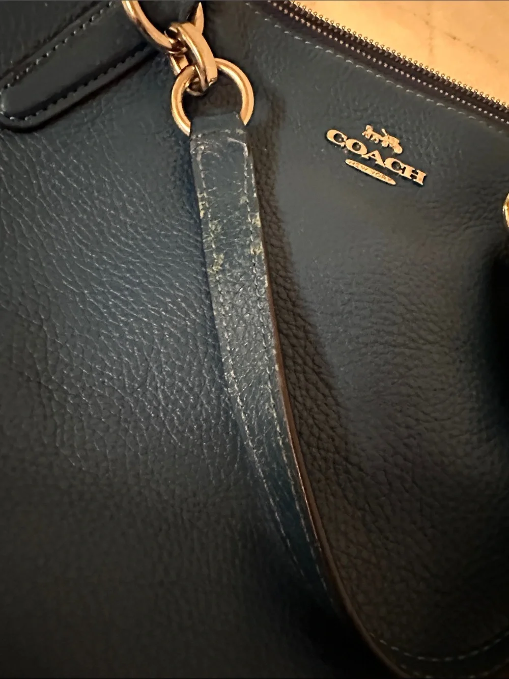 Coach Teal Leather Tote with Gold Hardware